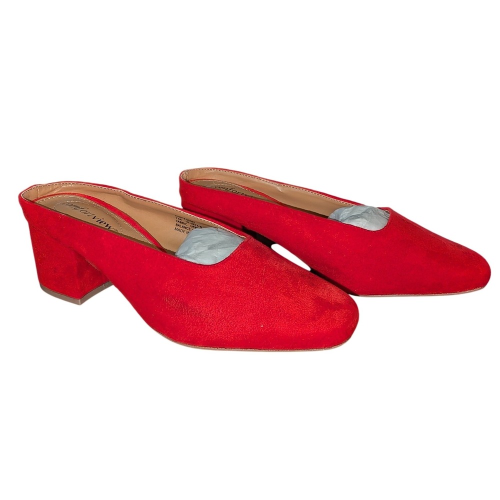 Comfortview Judy Red Faux Suede‎ Block Heel Mules Square Toe Womens 7M 05065
